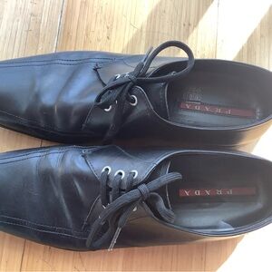 Prada Linea Rossa Black Leather Square-Toe Derbies